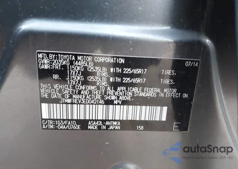 2014 Toyota Rav4 Xle from USA, damaged, VIN JTMWFREV3ED042146